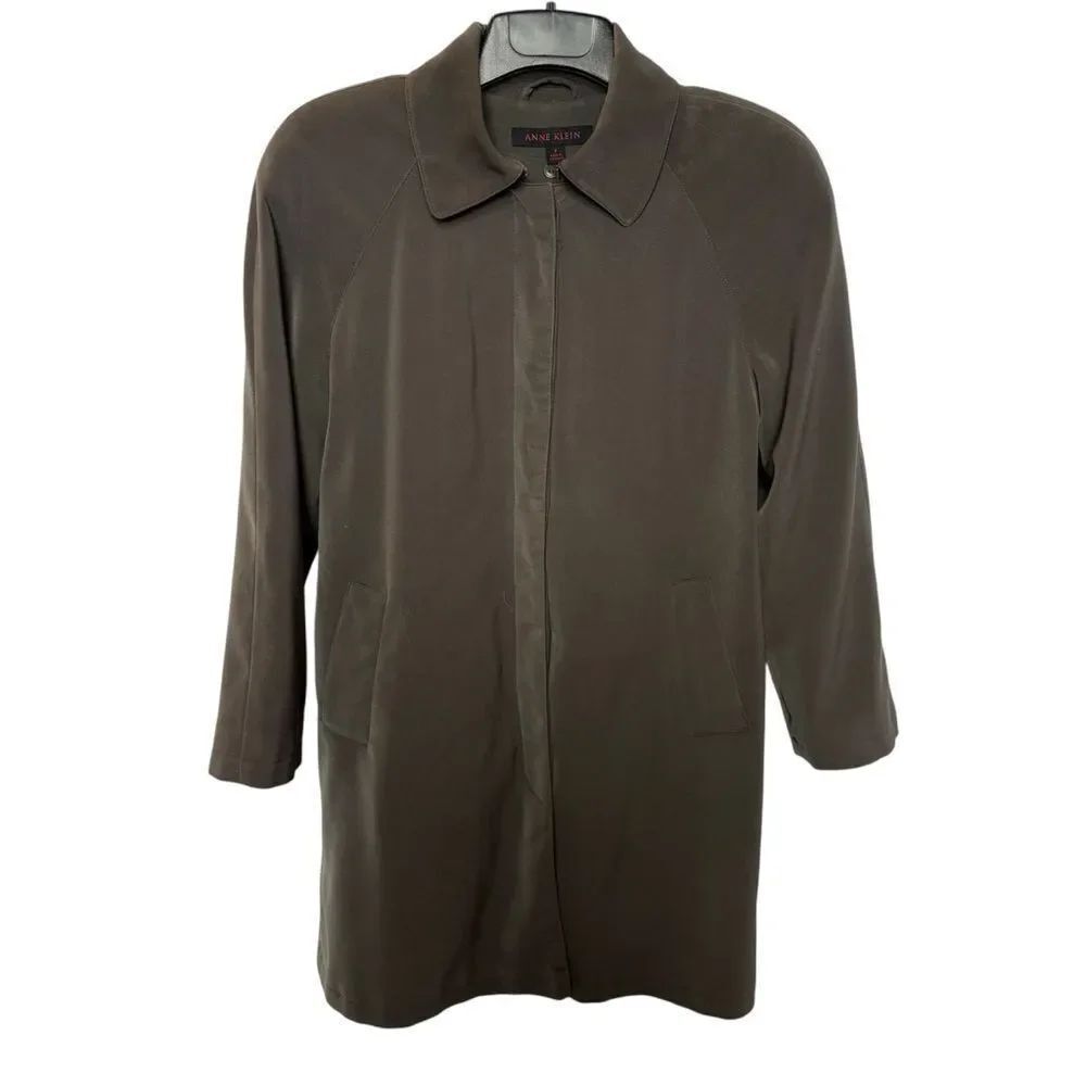 Anne Klein Women's Trench Coat Dark Olive Green Full Hidden Button Size 8